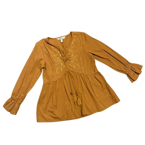 Tantrums Burnt Orange Embroidered Peasant Tunic Top – Babydoll, Size S, Like New - Picture 3 of 12